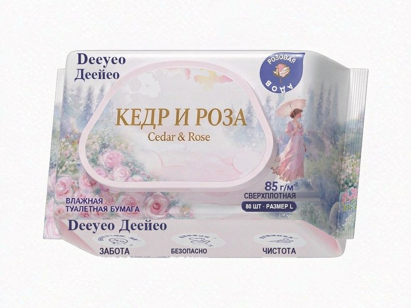 Ароматизированные влажные туалетные салфетки Deeyeo «Роза и кедр», 80 шт.