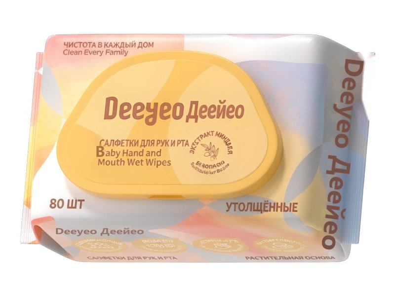 Детские влажные салфетки Deeyeo для рук и рта, 80 шт., усиленная толщина